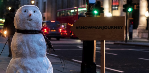 Screenshot of the 2012 John Lewis Advert - The Journey - featuring an anthropomorphic snowman